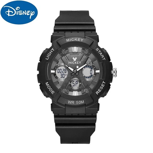 Disney Original Men Military Sport Dual Display Mickey Mouse 3D Stereo ABS Case Multi-Function Stop Watch Alarm Clock Boy Unisex