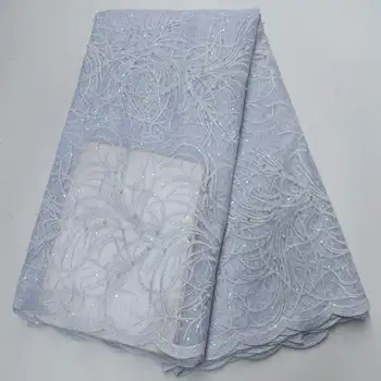 

African Wthie Lace Fabric For Party Dress 2019 High Quality embroidered sequins African French beaded Tulle Lace Fabric ZSE02