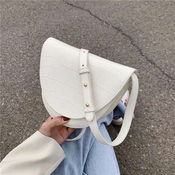 

Crossbody Bags For Women 2020 Leather Shoulder Bag High Quality Flap Messenger Bag Solid Color Women Purse Vintage Salldle Bag