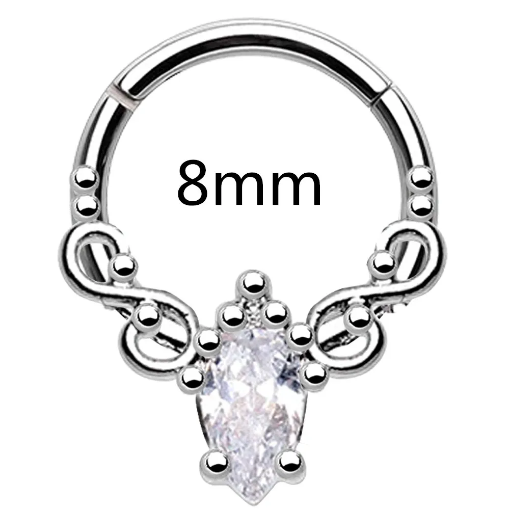 8mm Diameter Тело панк 16 г Daith серьги принцесса филигранные сверкающие CZ шарнирное кольцо сегмент серьги-улитки обруч ушной хрящ обруч перегородка - Окраска металла: 8mm Diameter