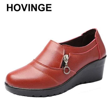 

HOVINGE autumn new fashion slip on Women Genuine leather work shoes mother comfortable wedding shoesE093