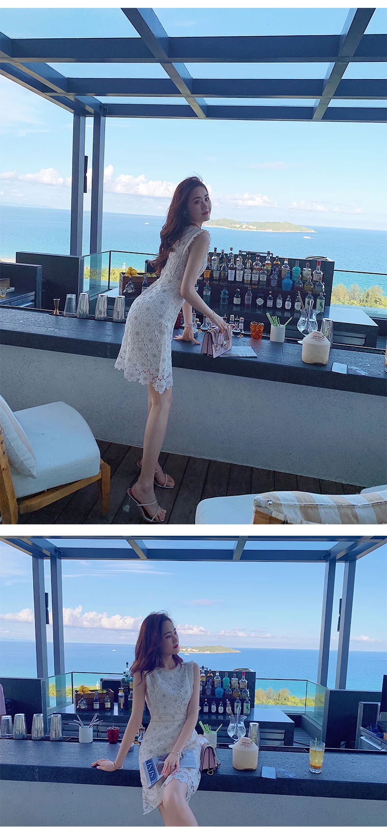 Women Lace Embroidery Dresses For Party 2021 Women'S Summer New Temperament Slim Round Neck High Waist Fashion Dress Office Lady