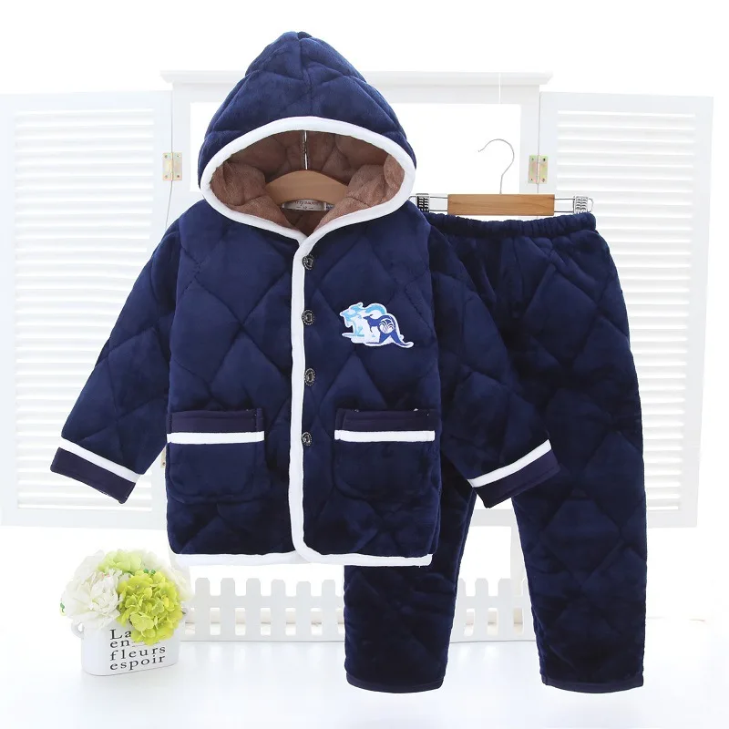 6217 2-14T Kids 40 Colors Available Winter Thick Flannel Warm Kids Baby Girls Boys Pajamas Sets Children Clothing Set Kids Clothing - Цвет: 6217