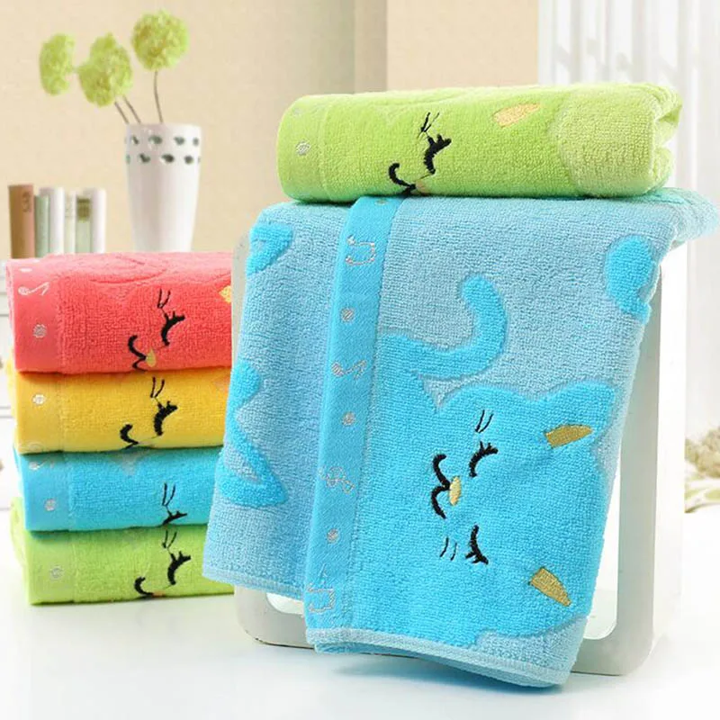 Soft Cotton Cute Cartoon Cat-Printed Baby Face Towel Embroidery Newborn Towels