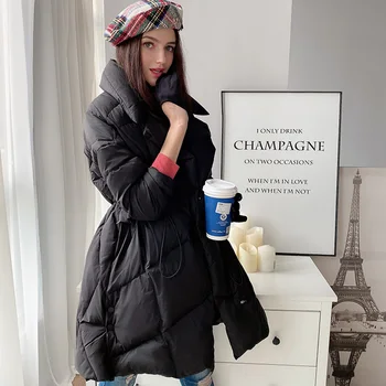 

Dabuwawa Women's Long Down Parka Winter Warm Soft Thicken Padded Coat Women Lapel Streetwear Fashion Overcoat DN1DDW040
