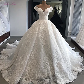 줄리아 쿠이 연인 넥라인 웨딩 드레스, 섬세한 아플리케 오프 숄더, 럭셔리 볼 가운