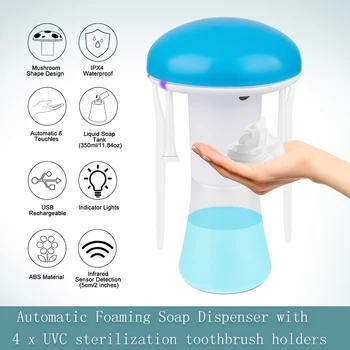 

Mushroom Automatic Foaming Soap Dispenser Hand Washing Device with UVC Sterilization Toothbrush Holders