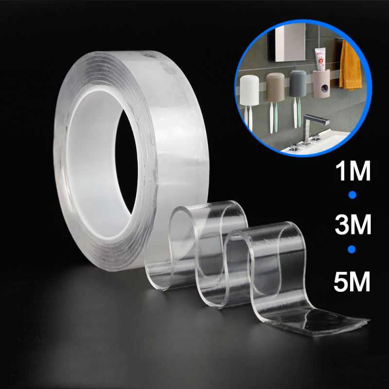 Cinta Nano transparente lavable y reutilizable, cinta adhesiva de doble cara, fuerte, multiusos, de pared, sin traza, cinta de montaje extraíble