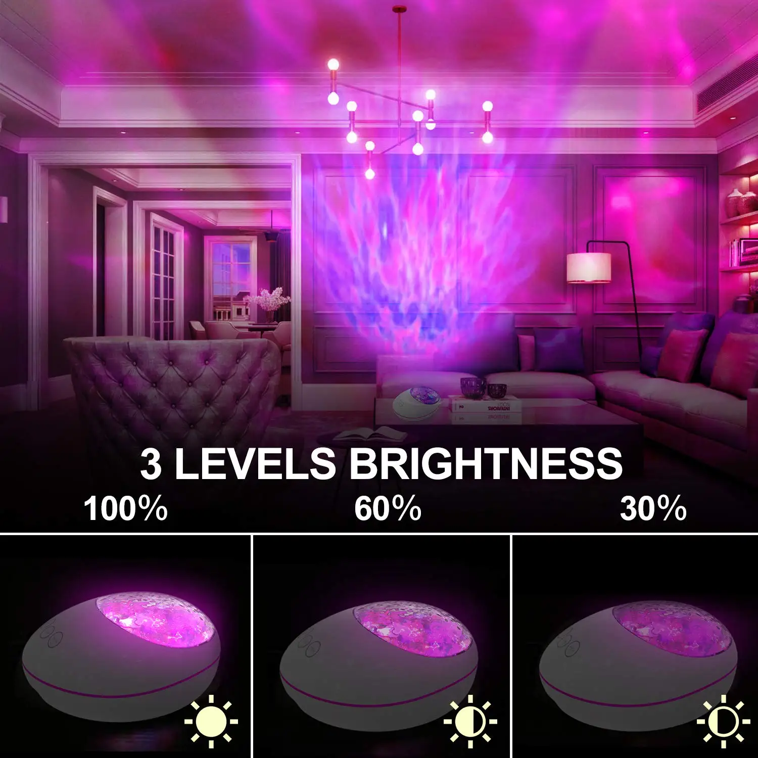 Lucky Stone Ocean Wave Projector Night Light Lamp Bluetooth Music Player Remote Control Colorful Led Projection Nightlight night lights for adults