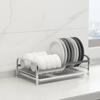 

2 in 1 Stainless Steel Dish and Bowl Drying Rack Kitchen Organizer Drainer Plate Bowl Holder Storage Shelf Sink Container