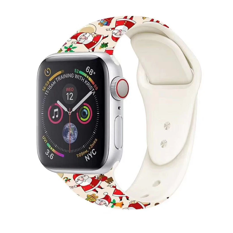 Мягкий силиконовый ремешок для Apple watch band 5 4 44 мм 40 мм Рождественский подарок с цветочным принтом наручный ремень iWatch 5 4 3 38 мм 42 мм ремешок для часов