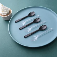 100 шт./пакет одноразовый прозрачный черный ложка Пластик PS ложка для мороженого Ложка для размешивания кофе для Кухня