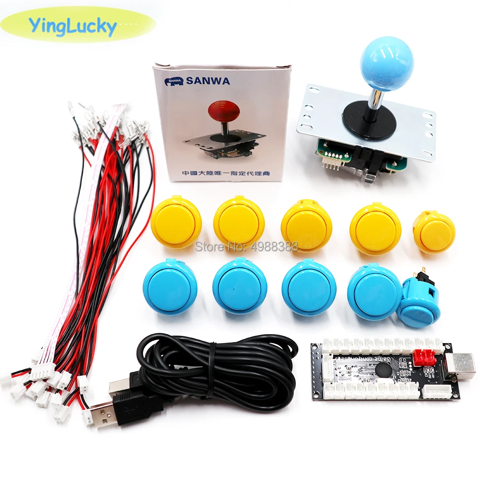 Аркадный джойстик DIY Kit, Sanwa Джойстик 8YT, OBSF 24 мм, Комплект Аркады своими руками, USB кодировщик для ПК, для Аркады MAME& Raspberry Pi 3B