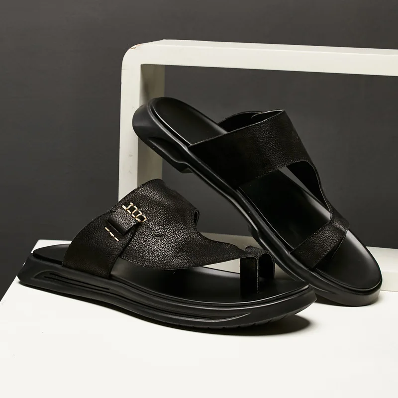 

Slippers Male Outdoor Casual shoes Mens Anti-Slip Sandals Male Sandals cowhide Flip Flops Summer High Quality Genuine Leather