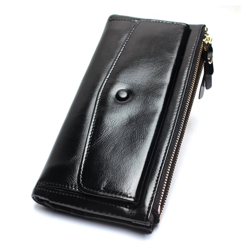 Женский двойной мобильный телефон кошелек из натуральной яловой кожи с длинной