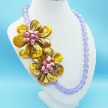 Захватывающий цена! Натуральная оболочка, хрусталь. Цветочное ожерелье 24"