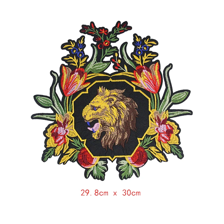 

1Piece Big Vintage Lion Flower Embroidery Patch Iron on Applique Patches for Clothes DIY Sewing Accessory