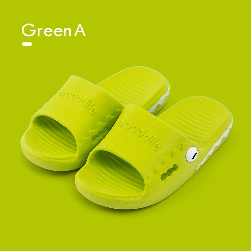 Green A Детские тапочки; сезон лето; домашняя обувь с рисунком крокодила для мальчиков и девочек; однотонная Нескользящая пляжная обувь на плоской подошве; детские Тапочки - Цвет: Green A