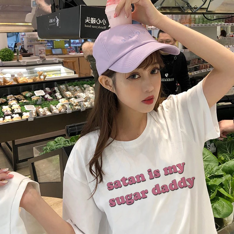 Yes Daddy сатана мой сахар папа эстетическое розовое письмо печати Kawaii топы летние милые Ulzzang Harajuku Повседневная шикарная женская футболка