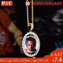 Custom Made Photo Rotating double-sided Medallions Pendant Necklace 4mm Tennis Chain Zircon Men's Hip hop Jewelry