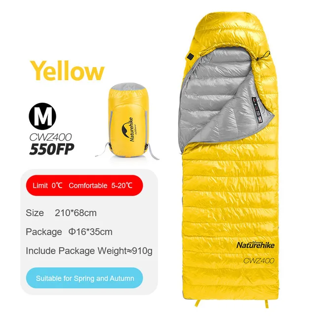 Yellow M 550FP Naturehike 0 градусов открытый гусиный пух конверт стиль спальный мешок Водонепроницаемый Сверхлегкий Кемпинг спальные мешки теплый зимний черный - Цвет: Yellow M 550FP