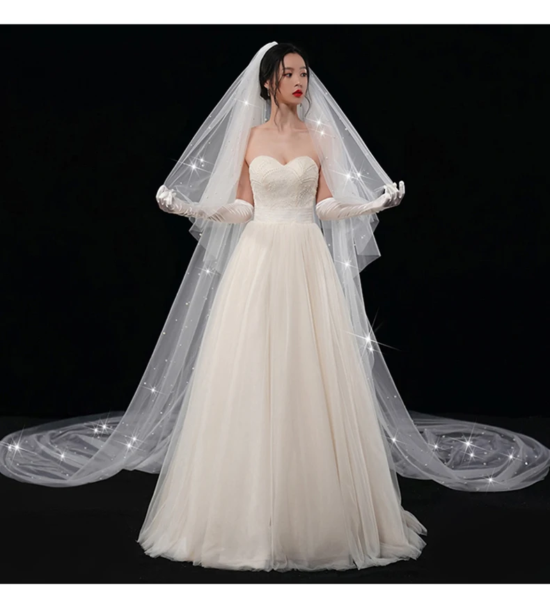 Vendita Calda A Due Strati Bling Bling Glitter Pera Velo Da Sposa Velo Abito Da Sposa