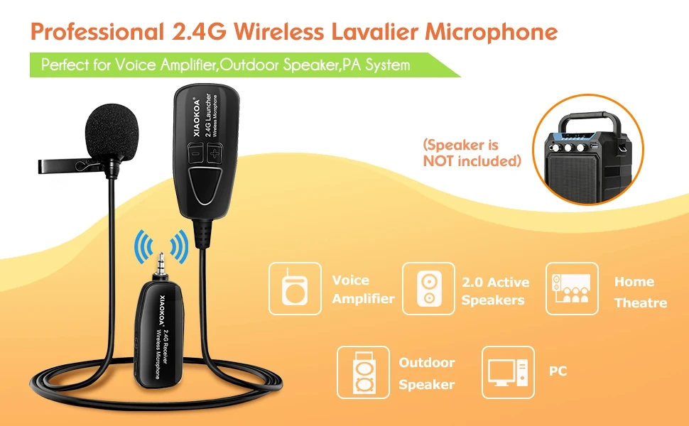 XIAOKOA Wireless Lavalier Microphone, 2.4G Wireless Microphone System with Lavalier Lapel Mics,Transmitter&ampReceiver for Confe condenser microphone