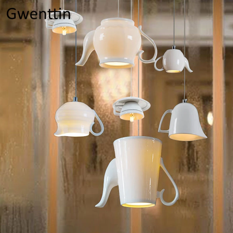 Online Moderne Keramik Led Anhänger Lichter Nordic Tasse Teekanne Hängen Lampe Wohnzimmer Küche Leuchten Hause Loft Decor Leuchte