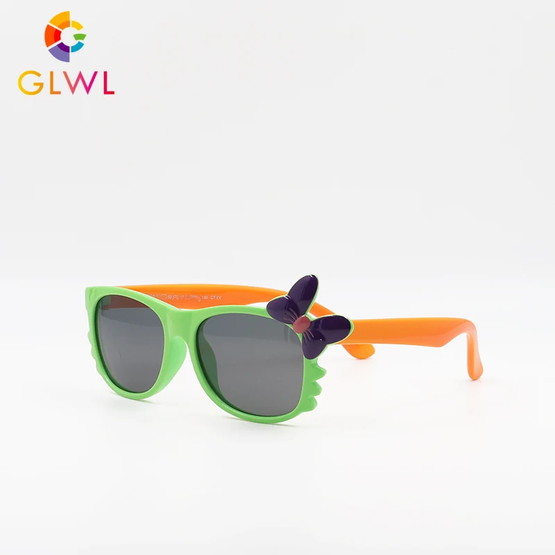 GLWL1910-9F GLWL, детские солнцезащитные очки для девочек, поляризованные очки, зеркальные очки для детей, дизайн, силиконовые очки с бабочкой и кружевом - Цвет линз: GLWL1910-9F