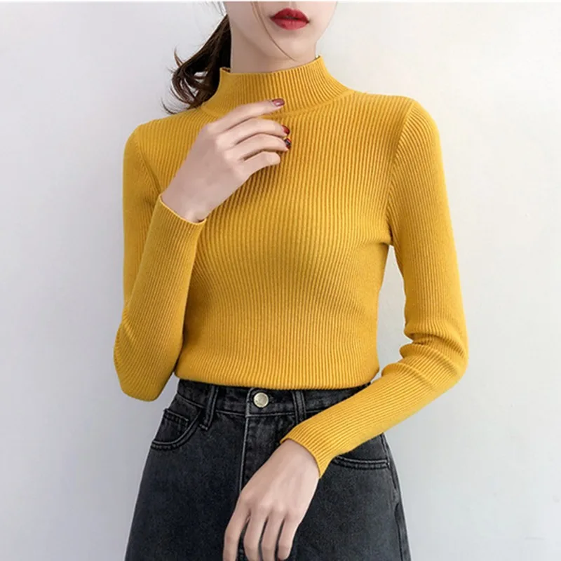 

Bottoming Sweater Autumn Winter Pullover Basic Solid Color Sweaters Long Sleeve Turtleneck Casual Knitted Pullover