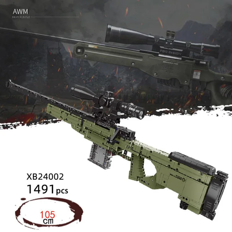 

Simulation Modern military weapon building block ww2 AWM Sniper rifle shooting gun bricks boys toys with bullets collection