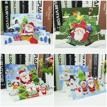 

HUACAN 5D Diamond Painting Christmas Card DIY Full Square Diamond Embroidery Santa Claus Diamond Painting Greeting Postcard Gift