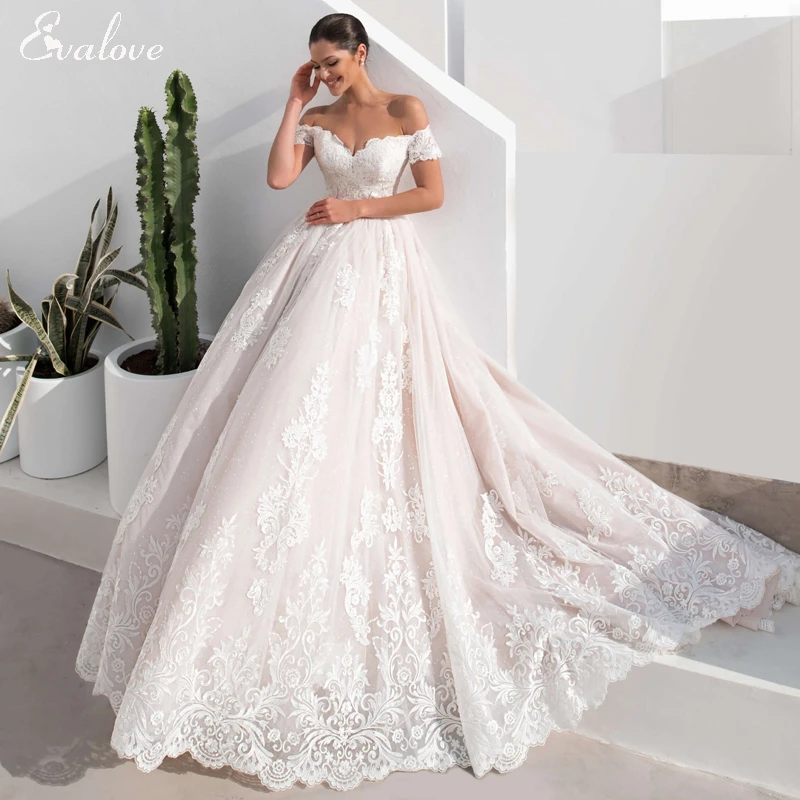 EVALOVE vestidos de novia glamurosos con apliques, cola de corte, Sexy, escote Corazón, cremallera, tul brillante, Princesa, vestido de novia| de novia| - AliExpress