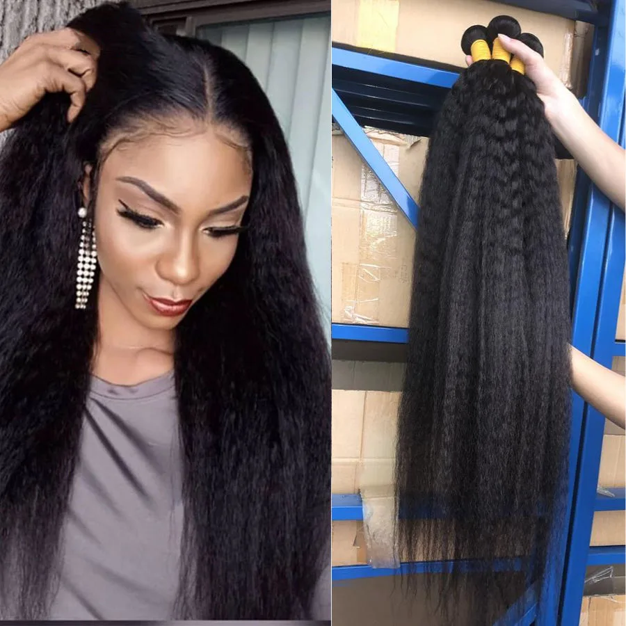 Hoho 30 32 34 36 38 40 Inch Kinky Straight Bundles Brazilian Hair Weave Bundles1/3/4 pcs Yaki Natural remy human hair | Шиньоны и