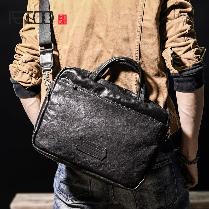 AETOO The first layer coyote man hand one shoulder bag simple horizontal style briefcase casual handbag leather computer |