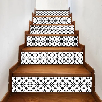 

6PCS Removable Stairs Sticker Step Self-Adhesive Ceramic Tiles PVC Stair Wallpaper Decal Vinyl Stairway Home Decoration 18x100CM