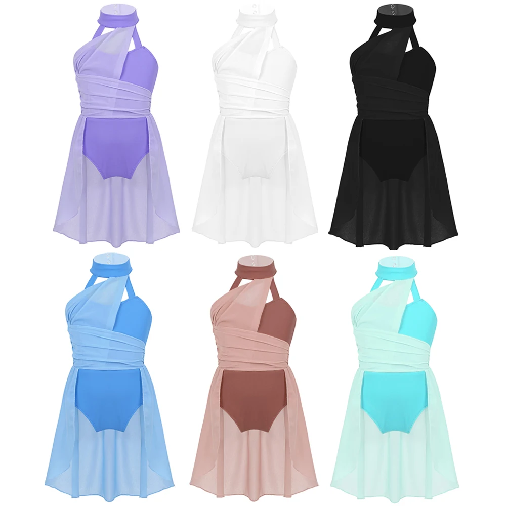 IIXPIN Girls Ballet Dress Lyrical Dance Costume Kids Chiffon Ruched Bodice Caged Back Dance Leotard Dress Contemporary Dancewear ballet leotard dance leotard ballet dress girls dance costumes