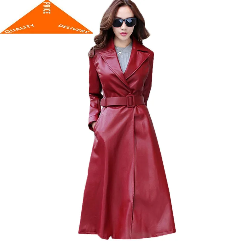 Women 2020 Fashion Autumn Winter Red Black Coat High Quality Newest Korean Large Size Leather Tops LJ998 | Женская одежда