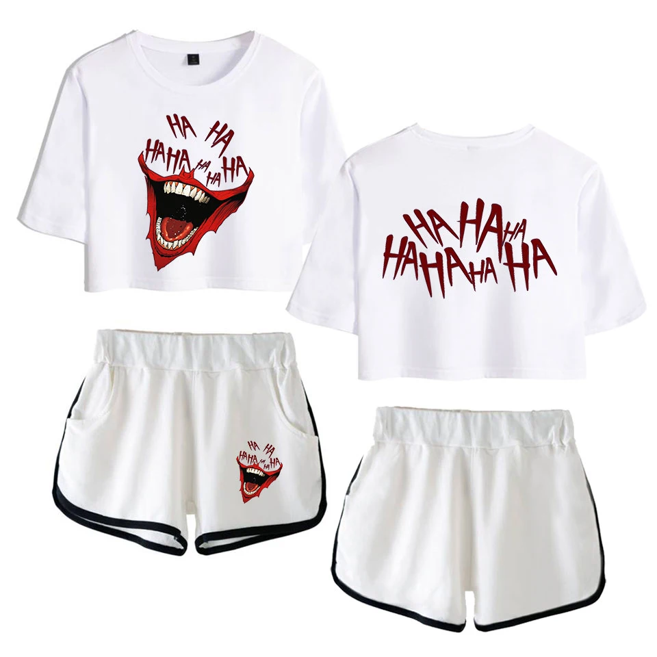 haha joker 2D printed Two piece Set for women Summer Short Sleeve Crop Top+Shorts 2019 Hot Sale Casual Streetwear sets XXL