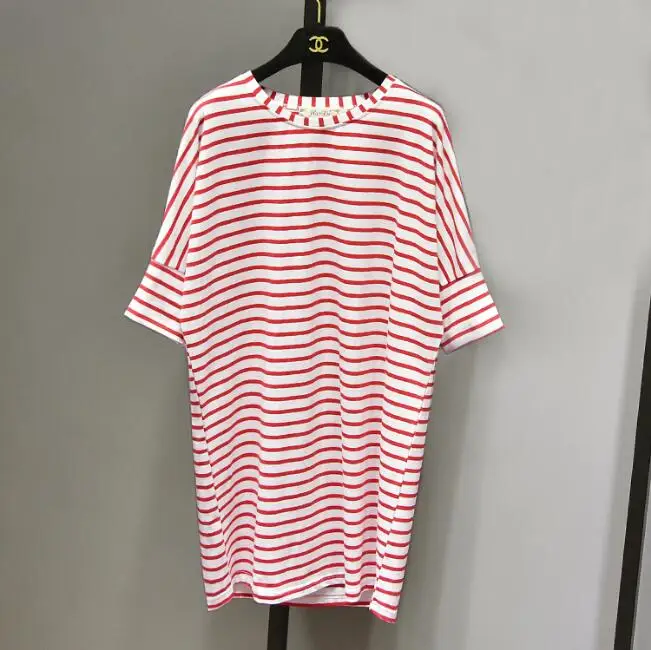 red stripe style 2 Топы Camisetas Летние Новые Темно-Синие Большие размеры женские v-образный вырез рукав летучая мышь хлопковые полосатые футболки - Цвет: red stripe style 2