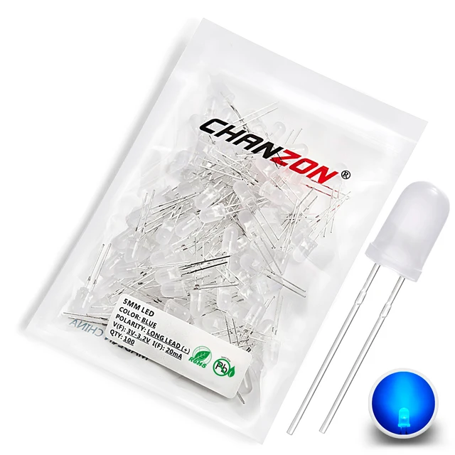 Diffused 5mm Led Diode Kit White Red Green Blue Yellow Orange 2V 3V Bulb Light Emitting Assortment Set Diy Arduino Pcb Circuit 100pcs Blue Frosted