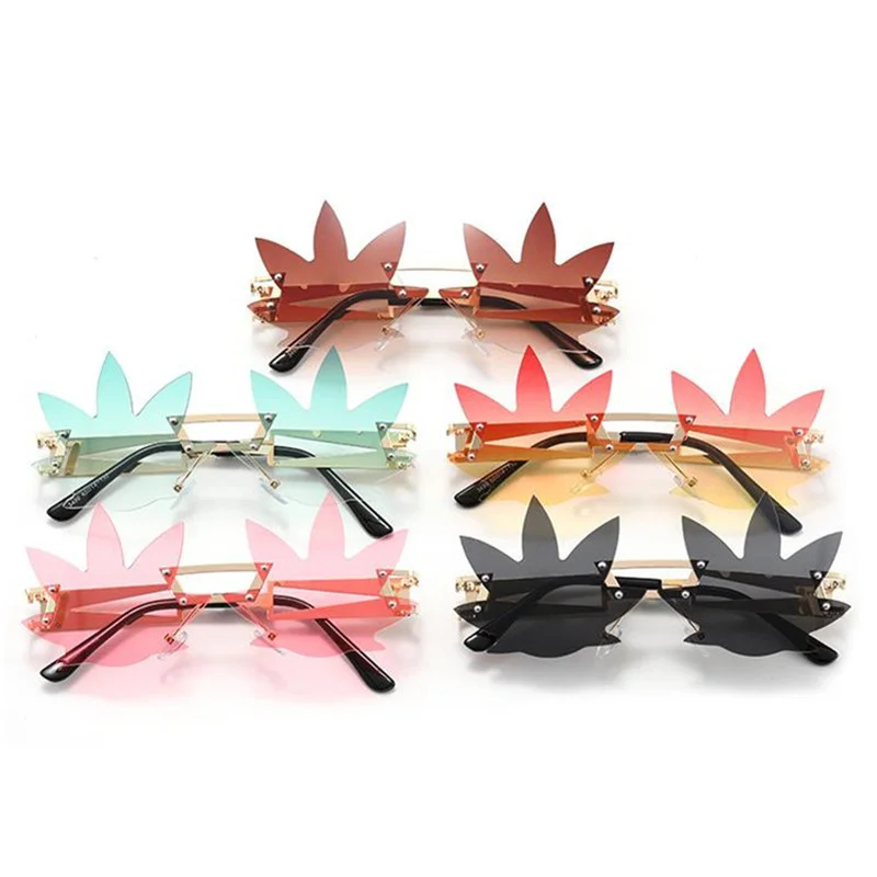 

Fashion Funny Sunglasses Rimless Unisex Sun Glasses Personality Maple Shape Eyeglasses Masquerade Party Halloween Spectacle