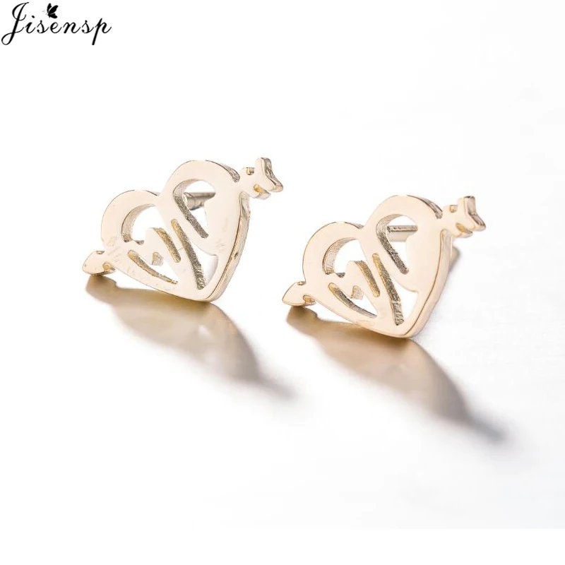 Jisensp Trendy Heart Arrow Stainless Steel Earrings for Women Girls Unique Heartbeat Stud Earrings Fashion Jewelry Gift