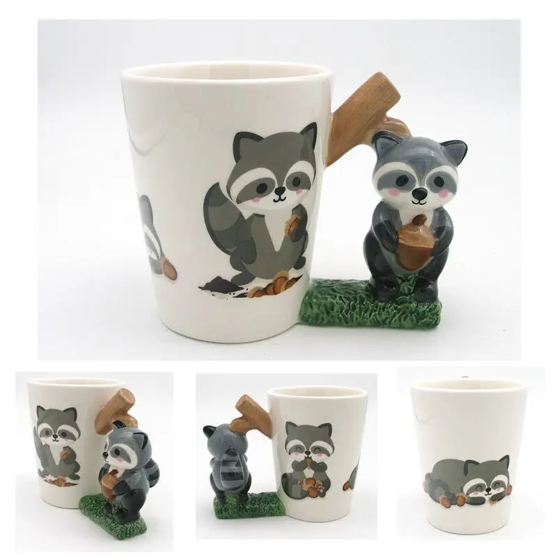 350 мл милые животные 3D енот кофейная чашка ручная роспись креативный мультфильм керамика кружка для молока на завтрак