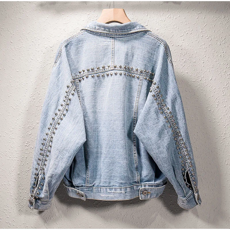 plus size studded denim jacket
