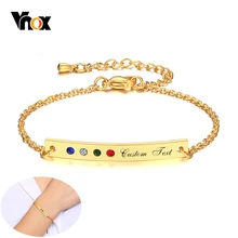 Vnox блестящие красочные каменные браслеты для женщин с заказом персонализировать выгравировать нержавеющая сталь ID тег подарки для нее