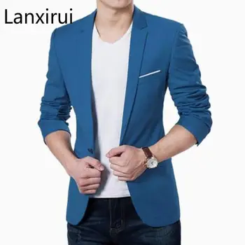 

Mens Korean Slim Fit Fashion Cotton Blazer Suit Jacket Black Blue Plus Size M To 3xl Male Blazers Mens Coat Wedding 5XL