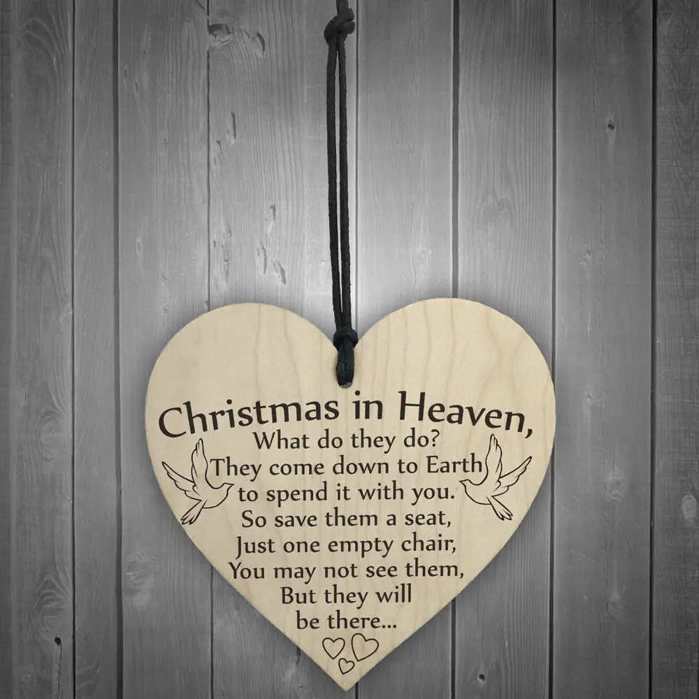 

Wooden Heart-Shaped Xmas Tree Ornament Christmas in Heaven Memorial Plaque-Quote Hotel Home Decor Heart-Love Poem Door Unique