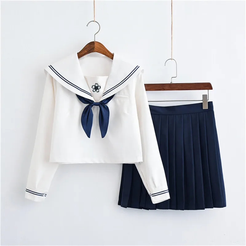 UPHYD Sakura вышитая корейская форма, Школьный костюм моряка для маскарада, костюмы, школьная форма, милые девушки JK, одежда для студентов - Цвет: Long Sleeve Set