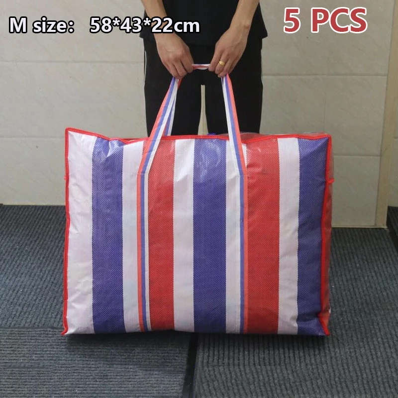 Модные женские сумки, очень большая тканая сумка, переносная сумка, полосатая сумка для багажа, водонепроницаемая сумка для хранения, мужская дорожная сумка, большая - Цвет: 5 pcs M